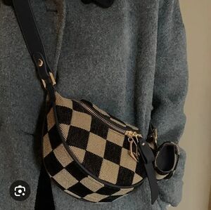 Checkerboard Canvas Crossbody Bag in Black and Tan
